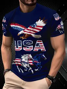 Men'S Stylish Casual Round-Neck Patterned T-Shirt with 3D Digital Printing - Perfect for Outdoor Leisure Wear, Street Fashion, Streetwear, Quick-Drying And Easy to Clean, Regular Fit, Suitable for Sports, Fitness, And Versatile Styling, Menswear