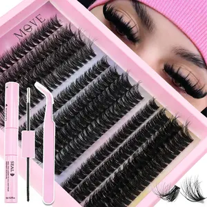 240pcs 50D/60D/80D Mixed Fluffy Eyelash Extensions Kit，Lash Cluster Faux Mink Fluffy Eyelash Clusters Thick Wispy Lash Extensions，Independent Eyelash Extensions For Lengthening, Density & Curling， For Daily Makeup, Upgraded Gift Boxlash Clusters