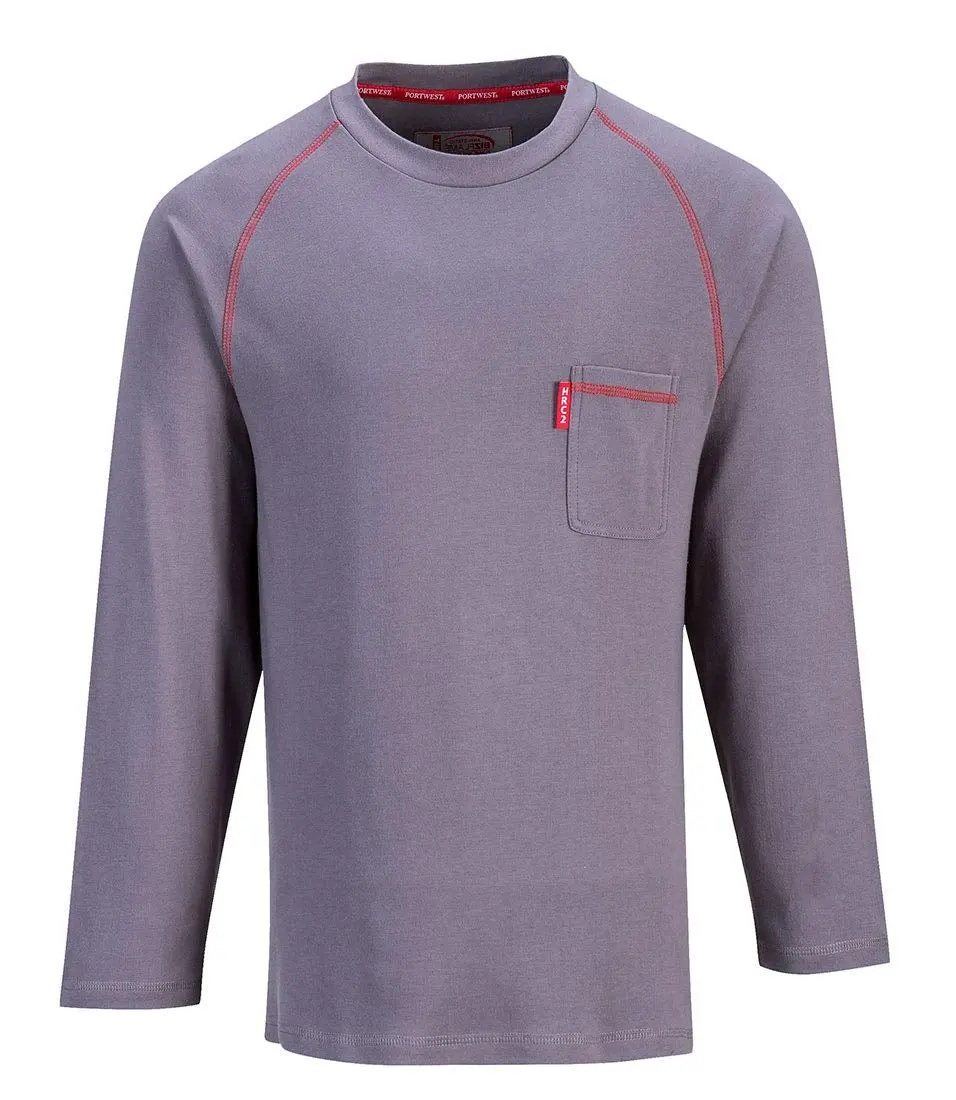 FR01 Mens Flame Resistant Bizflame Long Sleeved Crew Neck T Shirt ASTM, Gray, XXXL