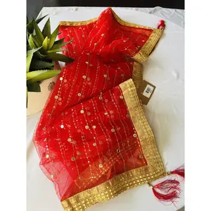 Net dupatta with foil mirror work