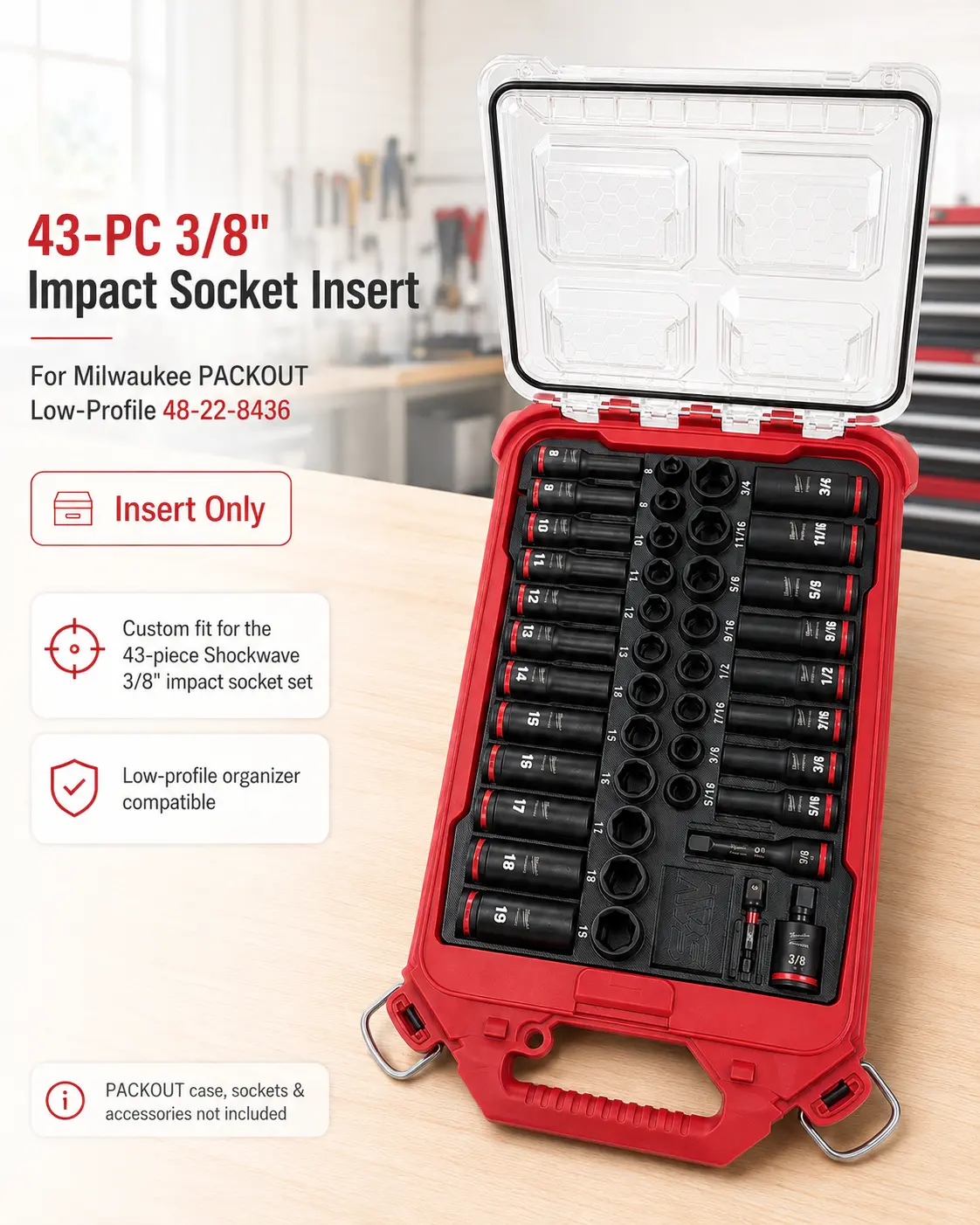 Insert for Milwaukee Shockwave 3/8" Impact Socket 43-Piece Set (49-66-7009) | Fits Milwaukee PACKOUT 48-22-8436 | Insert Only