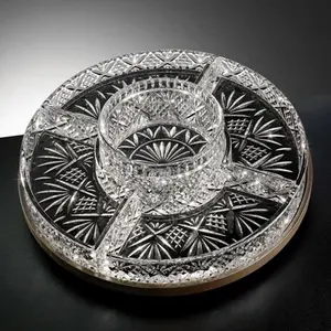 212 MAIN 14 in Godinger Dublin Crystal Lazy Susan - 5-Section Tableware Accessory for Tea, Cheese Serving - Drinkware, Crystal Glass Compatibility