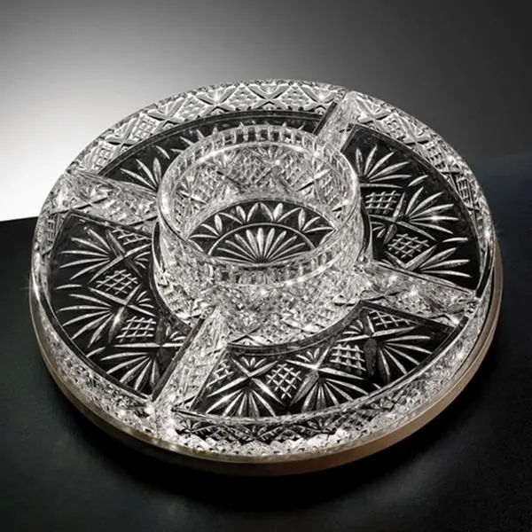 212 MAIN 14 in Godinger Dublin Crystal Lazy Susan - 5-Section Tableware Accessory for Tea, Cheese Serving - Drinkware, Crystal Glass Compatibility