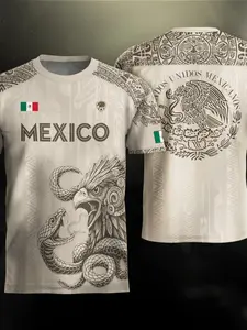 Mexico Aztec Eagle Heritage Soccer Lightweight Jersey, Long Fitted Style for All Seasons, Casual Ethnic Print with Intricate Patterns