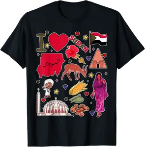 Sudanese hand drawn landmarks, Sudan map, Culture icons T-Shirt - Rivkafia Shop 30B0C1PJC7PZ