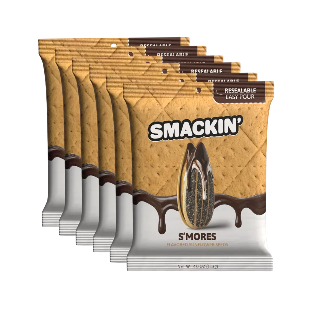 SMACKIN' Sunflower Seeds S'MORES - 6 Resealable 4 OZ. Bags SMACKIN' Sunflower Seeds S'MORES - 6 Resealable 4 OZ. Bags