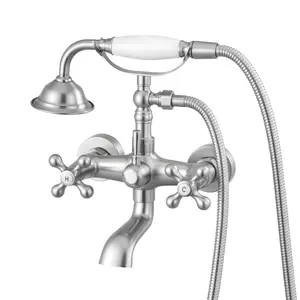 VEVOR Clawfoot Tub Faucet, Wall Mount Bathtub Faucets with Handheld Shower, Vintage Brushed Nickel Clawfoot Tub Filler Faucet Shower Kit with Adjustable Swing Arms & 360 °   Rotation Spout for Bathtubs