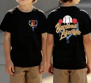 Young Boys' T-Shirts, "Baseball Lifestyle" Baseball Theme Printed Boys' Short-Sleeved Shirt, Round Neck Casual T-Shirt, Suitable For Sports And Leisure Wear, Full Colors, Youth Shirt Available In Sizes XS–XL