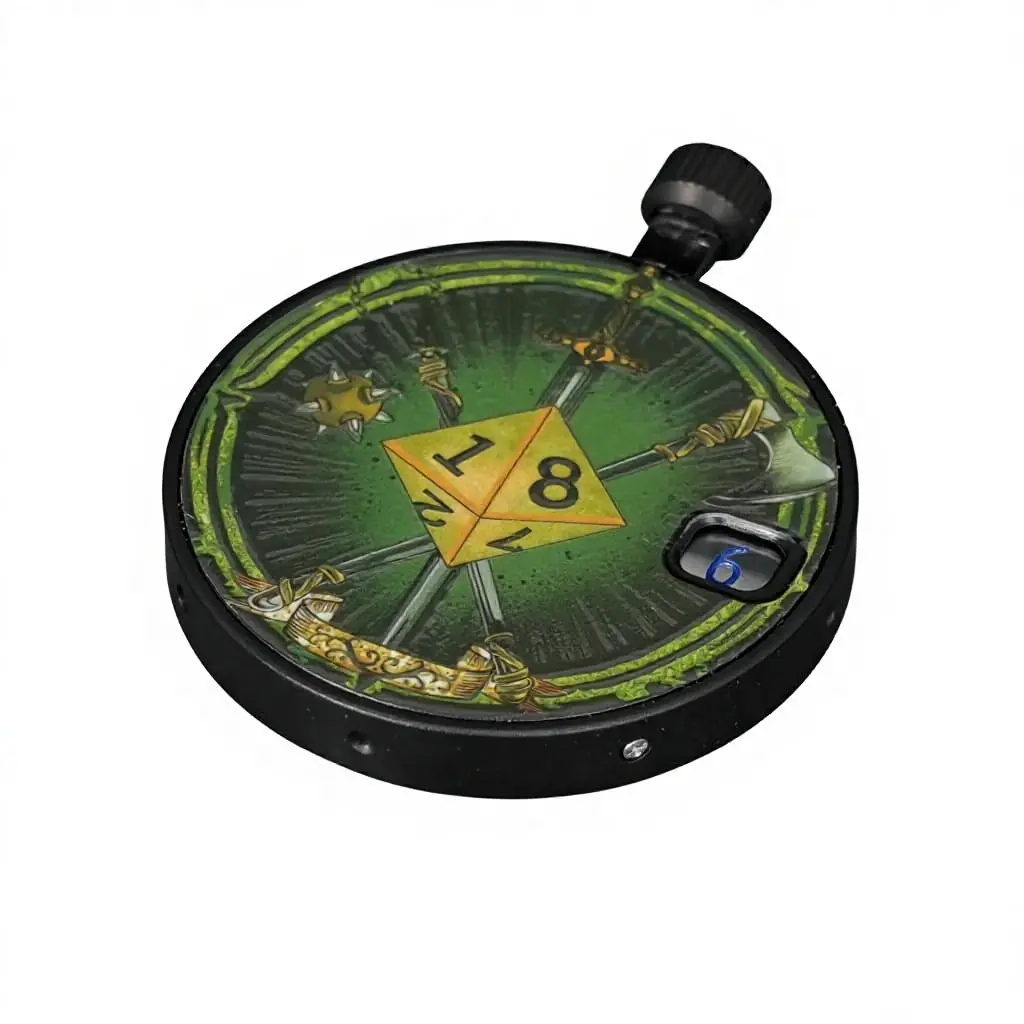 SURPASS Metal Mechanical Pocket Watch Dice Spinner - Compact EDC Fidget Toy, Wearable Art Pendant, Polyhedral Dice Set with Built-In Loop, TTRPG Players D&D Gift in High-End Presentation Box (Ages 12+)