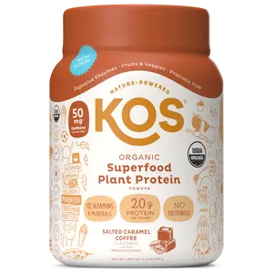 KOS Organic Plant Protein, Salted Caramel Coffee, 15 servings