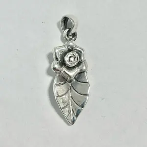 Sterling Silver 925 Rose Leaf Pendant Charm