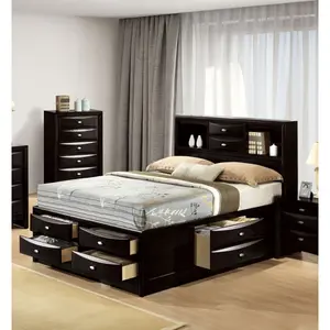 Contemporary Full Size Bed W Footboard Drawers Headboard Bookcase Black Color 1pc Bed Bedroom Furniture