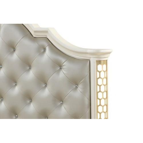 Bellemave JASMINE Queen 4-Pc LED Wood Vanity Set - Beige Indoor Furniture with Vanity, Dresser, Nightstand, Headboard, LED-Light for Bedroom Decor, Dorm Essentials