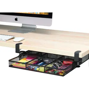 Under Desk Drawer Organizer Clamp-On, Mesh Metal Desk Drawer Attachment, 1 Drawer Slide Out, On Desk Or Under Desk Organizer For Office Supplies & Home Essentials