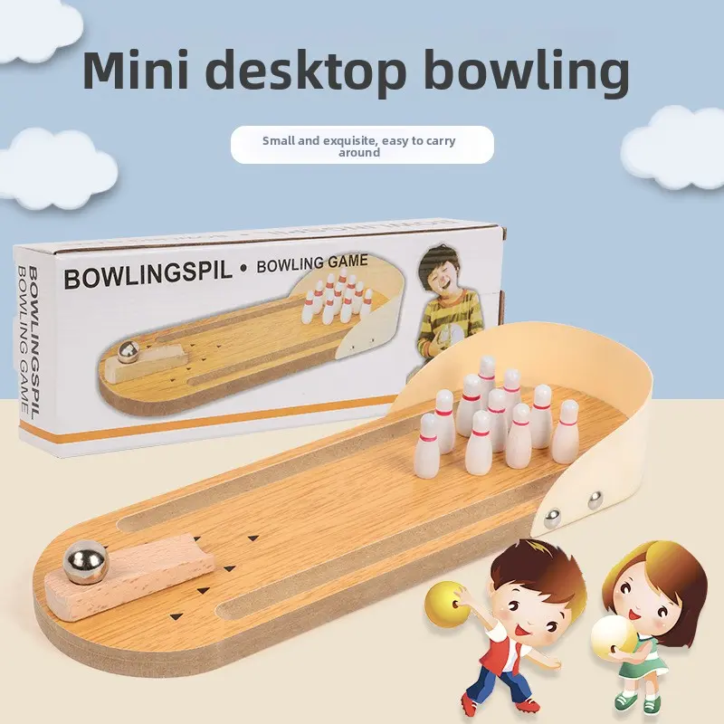 SKYQITIAN Wooden Miniature Portable Bowling Set - Unisex 3+ Years Old Kids' Sports Toy, Parent-Child Interactive Learning Game for Indoor Outdoor Play