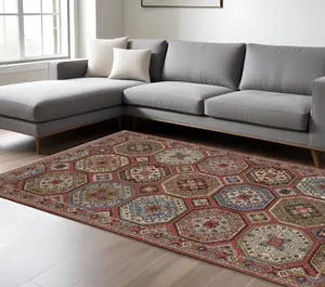 360 Stand 10x13 ft. Medallion Rectangle Fringe Area Rug, Pink & Red Polyester Power-Loomed Stain-Proof Rug for Living Rooms (Living Room Decor, Indoor Use) with Bohemian Vibe