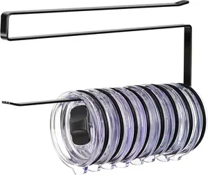 Organizer, Horizontal Tumbler Lid Storage Hook Up to 10 Lids, Space Saving Cup Lid Holders Under Cabinet Tumbler Lid Hook for Kitchen Organizer and Storage,Hanging Paper Towel Rack Hanger