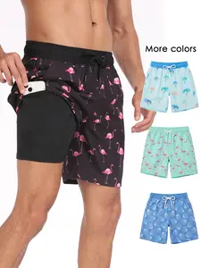 2 in 1 Men's 7 Inch Swim Shorts with Compression Liner, Quick Dry Beach Swimwear with Drawstring & Pockets for Holiday Use Swimming Trunks