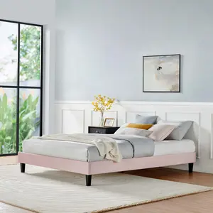 Modway Reign Full Performance Velvet Platform Bed Frame in Pink