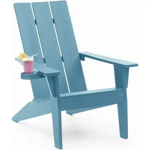 Modern Adirondack Chair Weather Resistant with Cup Holder, Oversized Plastic Adirondack Fire Pit Chairs for Outdoor Seating, Durable Chairs for Firepit Area, Patio, Lawn, Garden