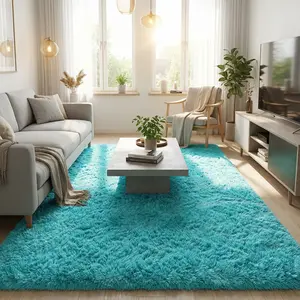 XEXSIN Soft Fluffy Area Rug for Living Room Bedroom, Teal Blue Plush Shag Rugs, Fuzzy Shaggy Accent Carpets for Kids Girls Rooms, Modern Apartment Nursery Dorm Indoor Furry Decor