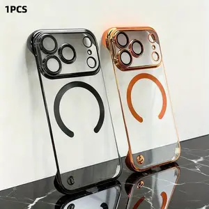 Luxury Ultra-Thin Borderless Magnetic Transparent Protective Case/Compatible with Iphone 17 Air 17Pro 17Promax/16 15 14 13 12 11 promax plus Wireless Charging with Lens Protector Shockproof Clear Cover