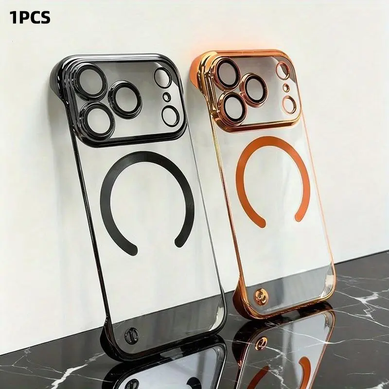 Luxury Ultra-Thin Borderless Magnetic Transparent Protective Case/Compatible with Iphone 17 Air 17Pro 17Promax/16 15 14 13 12 11 promax plus Wireless Charging with Lens Protector Shockproof Clear Cover Accessories Lightweight Shockproof Cover
