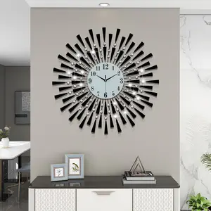 Large Wall Clocks for Living Room Decor Big Modern Silent Clock Non-Ticking for Bedroom Office Kitchen Home Decorative 27.7 Inch Round Black Clock Crystal Wall Art Decor for Indoor House