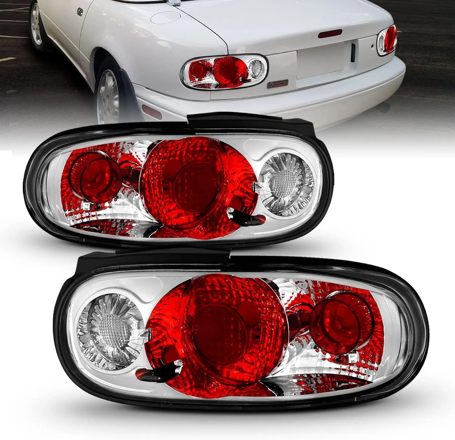 AmeriLite For 1990-1997 Mazda Miata Euro Chrome Replacement Tail Lights - Passenger and Driver Side