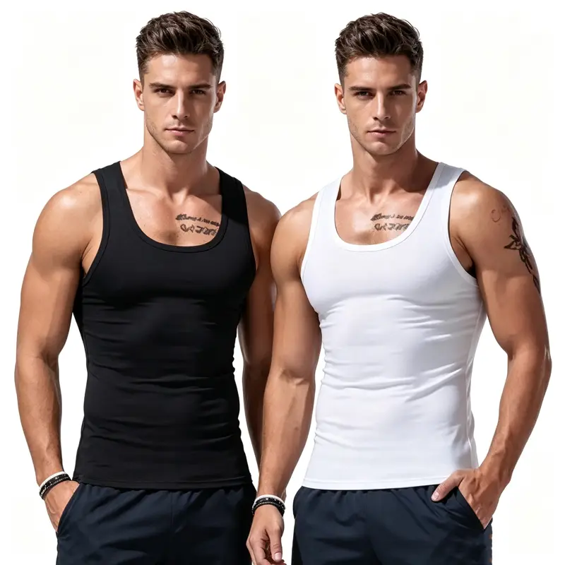 Men's Wide Strap Ribbed Tank Top, High Stretch Breathable Muscle Tank, Heavyweight Drapey Fit Gym & Casual Sleeveless Shir