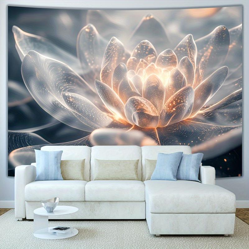 1 Elegant Glowing for Lotus Flower Tapestry - Luxurious Polyester Wall Hanging with Ethereal Lighting, Perfect for Living Room, Bedroom, Office, Party Decor - No Power Needed, Feather-Free, Zen Home Decor