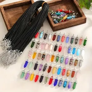 40pcs/20sets  Bright Hexagonal Bullet Shaped Natural Stone Pendant, Necklace Set, Suitable for Necklace Accessories, Perfect Gift for Christmas, Halloween, and Thanksgiving