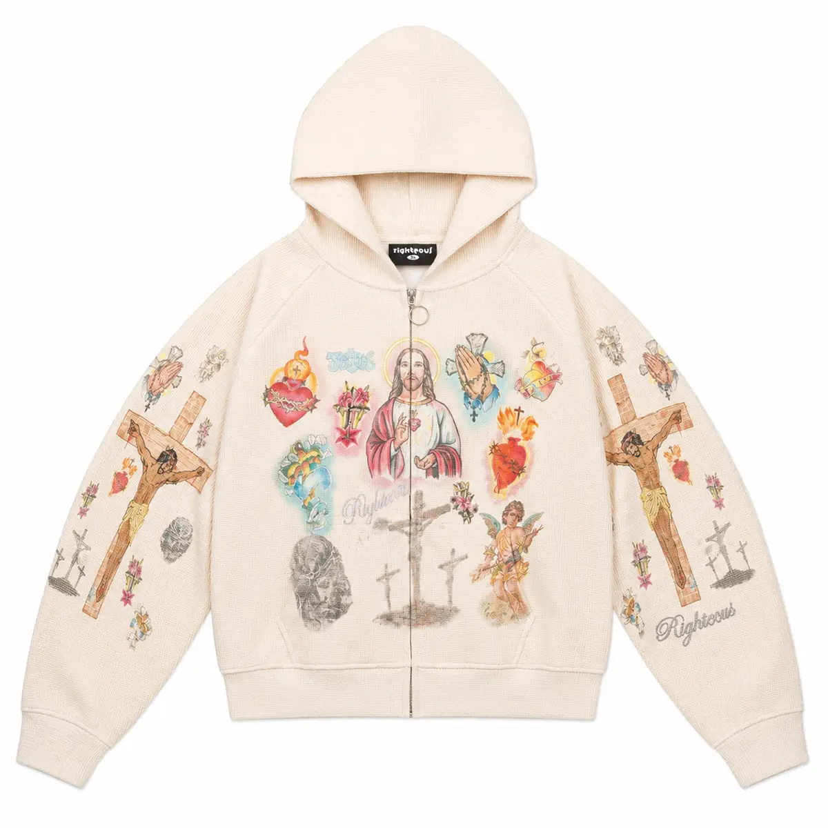 We Are Righteous 'Ultimate Sacrifice' Thermal Zip Up Hoodie Cream