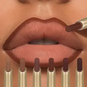 6pcs/set 2-in-1 Brown Matte Lip Liner Pencil, Lipliner, Precise Application, Three-dimensional Lip Contour, Multi-functional, Moisturizing and Non-drying, Perfect Holiday Gift for Girls