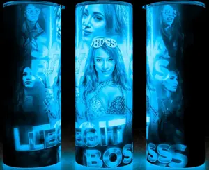 Glow in the Dark Sasha Banks Legit Boss Wrestling Cup Mug Tumbler 20oz Stainless Steel Tumbler with Slide Closure Lid, Reusable Plastic Straw, Handmade Design - Drinkware