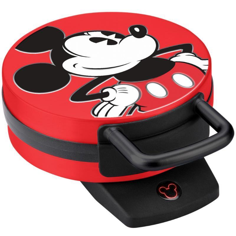 Mickey Mouse Waffle Maker by Select Brands, Easy Bake Nonstick Coated Waffle Iron, 7" Mickey Shaped Breakfast or Dessert Waffle in Minutes - Red, 800W