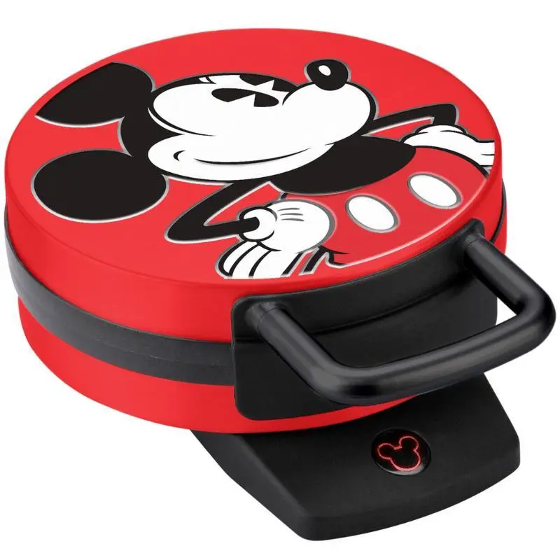 Mickey Mouse Waffle Maker by Select Brands, Easy Bake Nonstick Coated Waffle Iron, 7" Mickey Shaped Breakfast or Dessert Waffle in Minutes - Red, 800W