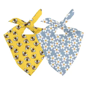 Bees & Daisy Double Sided Tie & Snap Dog Bandana