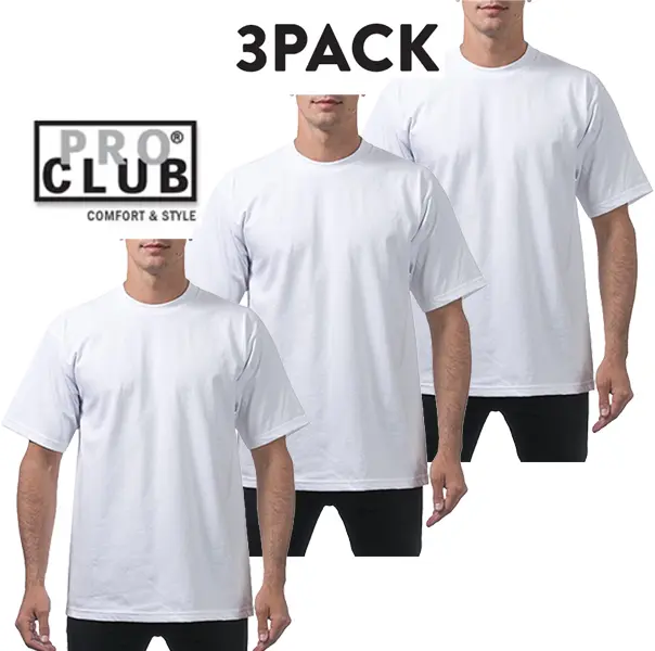 PROCLUB Men's 3-Pack Casual Short-Sleeve Crew Neck T-Shirts - Solid White Everyday Menswear Tops