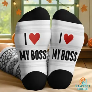 Gifted Boom – I ️love My Boss/ My Wife Socks, Funny Appreciation Gift for Boss, Work Office Wear, Humorous Statement Socks for Coworkers & Employees