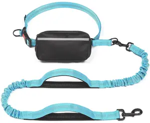 Hands Free Dog Leash with Zipper Pouch, Dual Padded Handles and Durable Bungee for Walking, Jogging and Running Your Dog