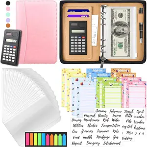 Budget Binder with Zipper Envelopes, Cash Envelopes for Budgeting, A6 PU Leather 2026 Budget Planner with Calculator, Bill Money Organizer for Cash Saving Budget System Wallet