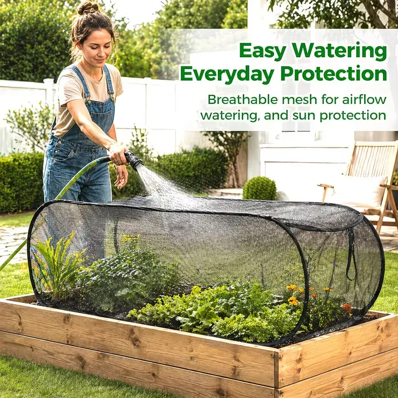 Foldable Pop-Up Breathable Mesh Mini Greenhouse Cover - Sturdy Textiles Construction, 4 Ground Stakes, Sun Protection Ice Silk Insect Shield Animal Guard for Raised Garden Beds, Ideal for Fruits, Vegetables, Mesh Cover Up