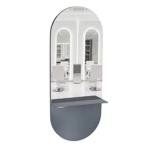 OmySalon Full Length Mirror with Shelf, Large Wall Mounted Makeup Mirror, Professional Salon Metal Hanging Mirror with Storage Shelf for Bedroom, Barbershop, Bathroom