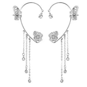 Women's Clip-On Earrings Hook Without Pierced Ear Necklace Flower Ear Bone Gold Silver Plated Clip Ear Clip Butterfly & Flower with Dangling Rhinestones