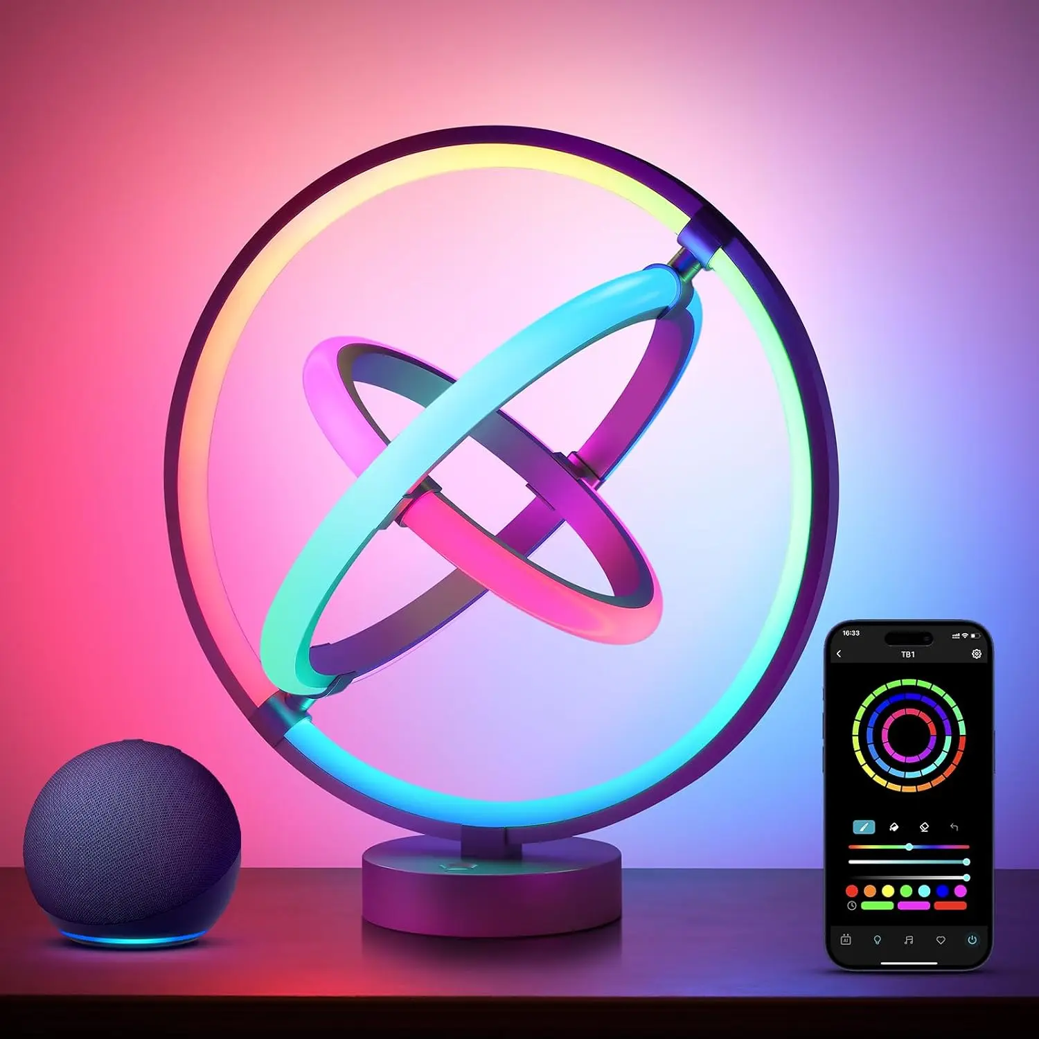 LEPRO RGBIC AI Smart Plastic LED Desk Lamp - 16M Color Changing, Music Sync, 2.4 GHz, APP Control, Dimmable, Works with Alexa & Google, Room Decor, Cool Stuff for Room, Led Lights for Bedroom, Dorm Decor for Guys