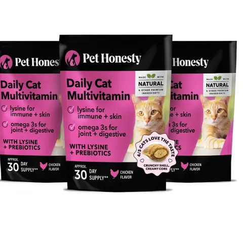 Pet Honesty Crunchy, Creamy Daily Multivitamin for Cat Treat Alternative (Chicken Flavor) 3-Pack (90 Day Supply) - Supports Immune, Heart, Joint, Skin & Gut Health Supplement for Cats with Natural Ingredients