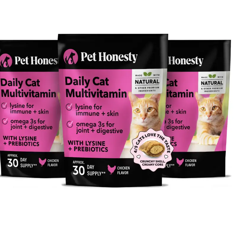 Pet Honesty Crunchy, Creamy Daily Multivitamin for Cat Treat Alternative (Chicken Flavor) 3-Pack (90 Day Supply) - Supports Immune, Heart, Joint, Skin & Gut Health Supplement for Cats with Natural Ingredients