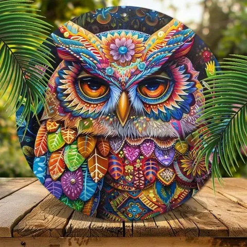 Hippie Style Owl Design Metal Sign, Decorative Sign, Yard Sign Decoration, 8x8 Inch Aluminum Garden Decor, Durable Garden, Bedroom, Garage Art Decor, Perfect Home Decor Products, Home Decor Gifts and Gift Idea
