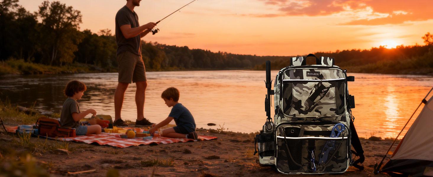 Fishing Backpack with Removable Bait Binder, Water-Resistant Tackle Storage Bag with Rod Holders & Adjustable Compartments,Fishing Gear Bag